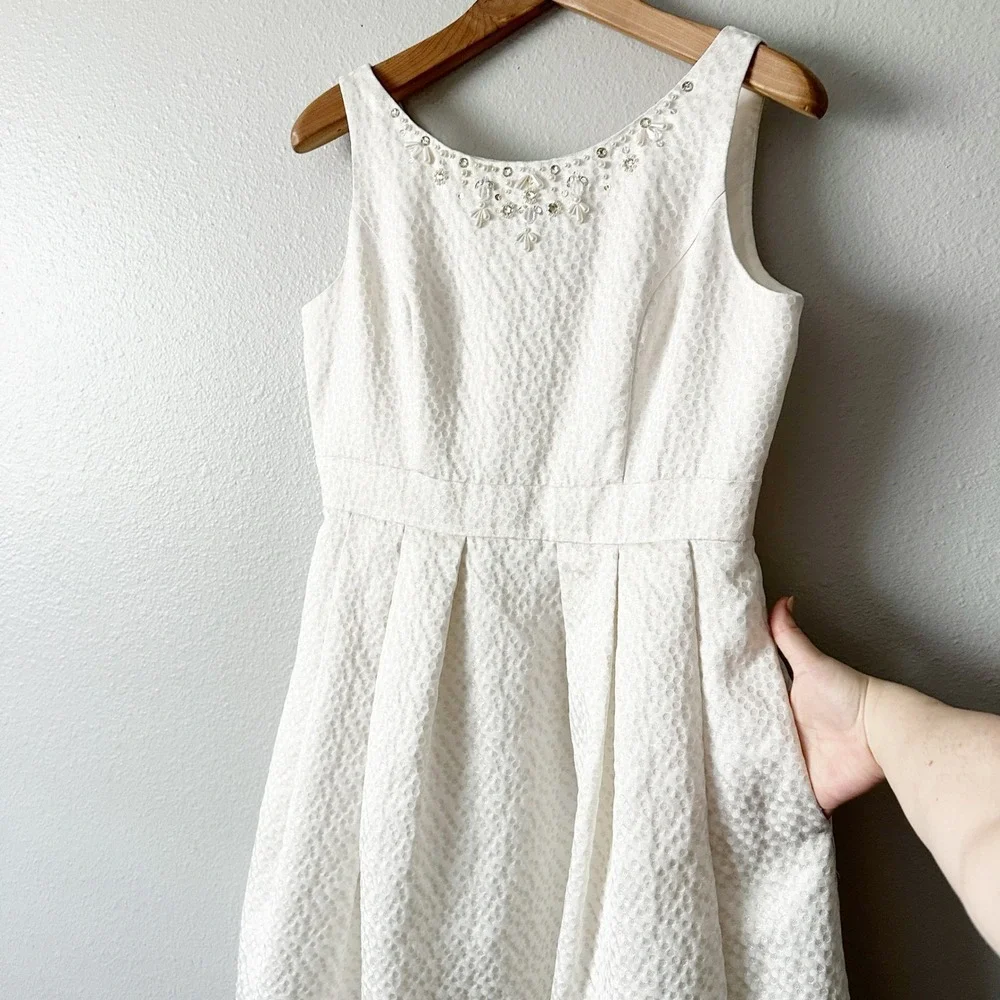 Eliza J White Shimmer Embellished Neckline Sleeveless‎ Fit Flare Dress Size 12 - Picture 5 of 15